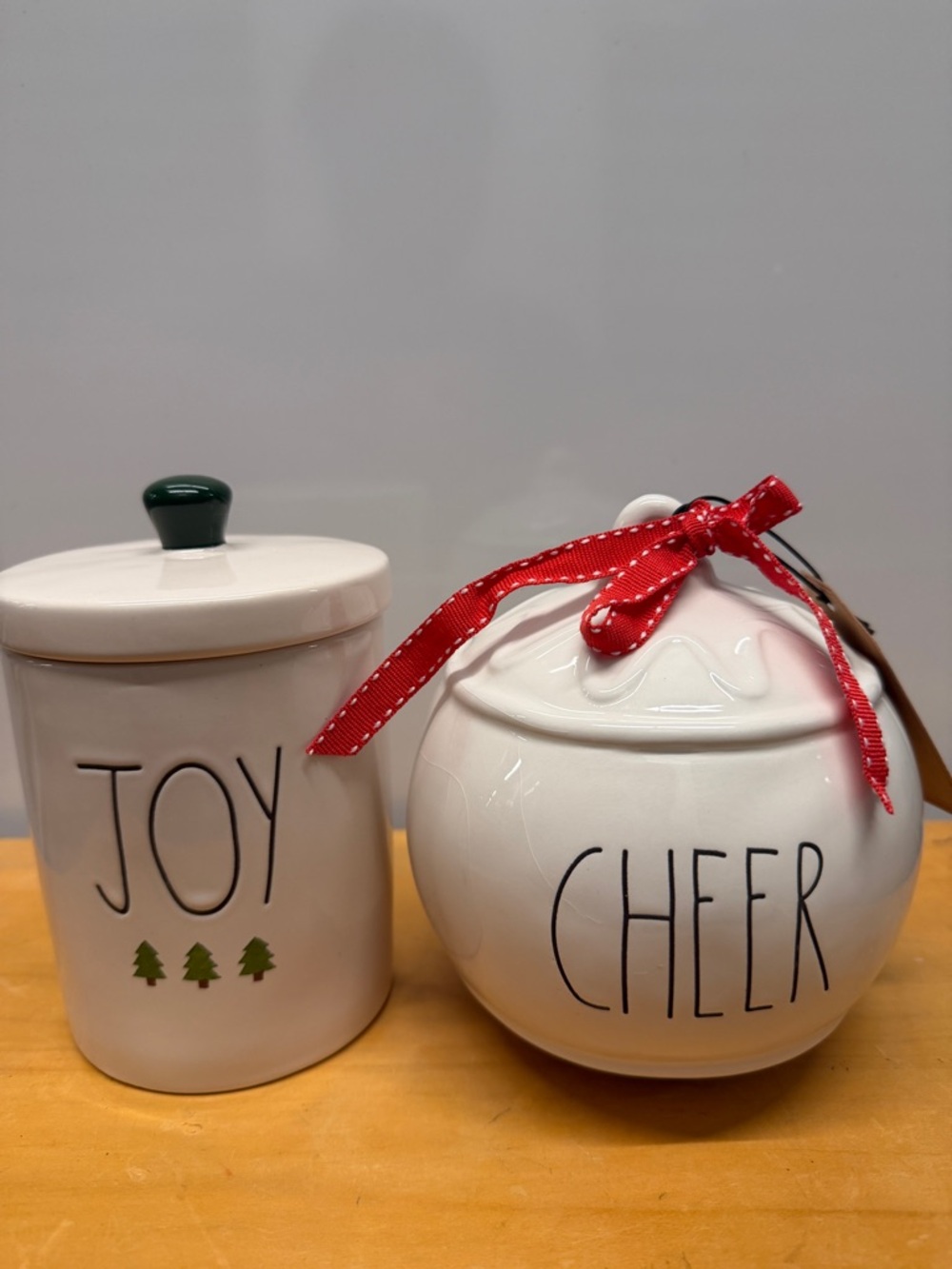 Rae Dunn Joy & Cheer Holiday Canister Set - White, Green, Red